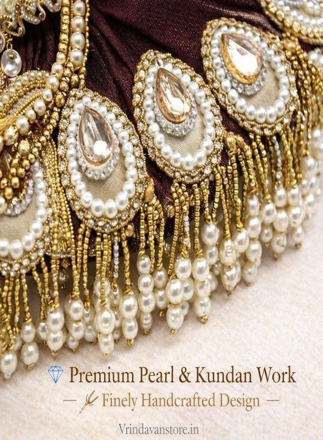 Vrindavanstore.in Janmashtami فستان Laddu Gopal باللون البني المميز | تصميم جناح الطاووس بوشاك مع باغدي وباتكا وشولي | التطريز باللؤلؤ والحجر | فستان بال جوبال لجانماشتامي بوجا مقاس 0 - Image 3